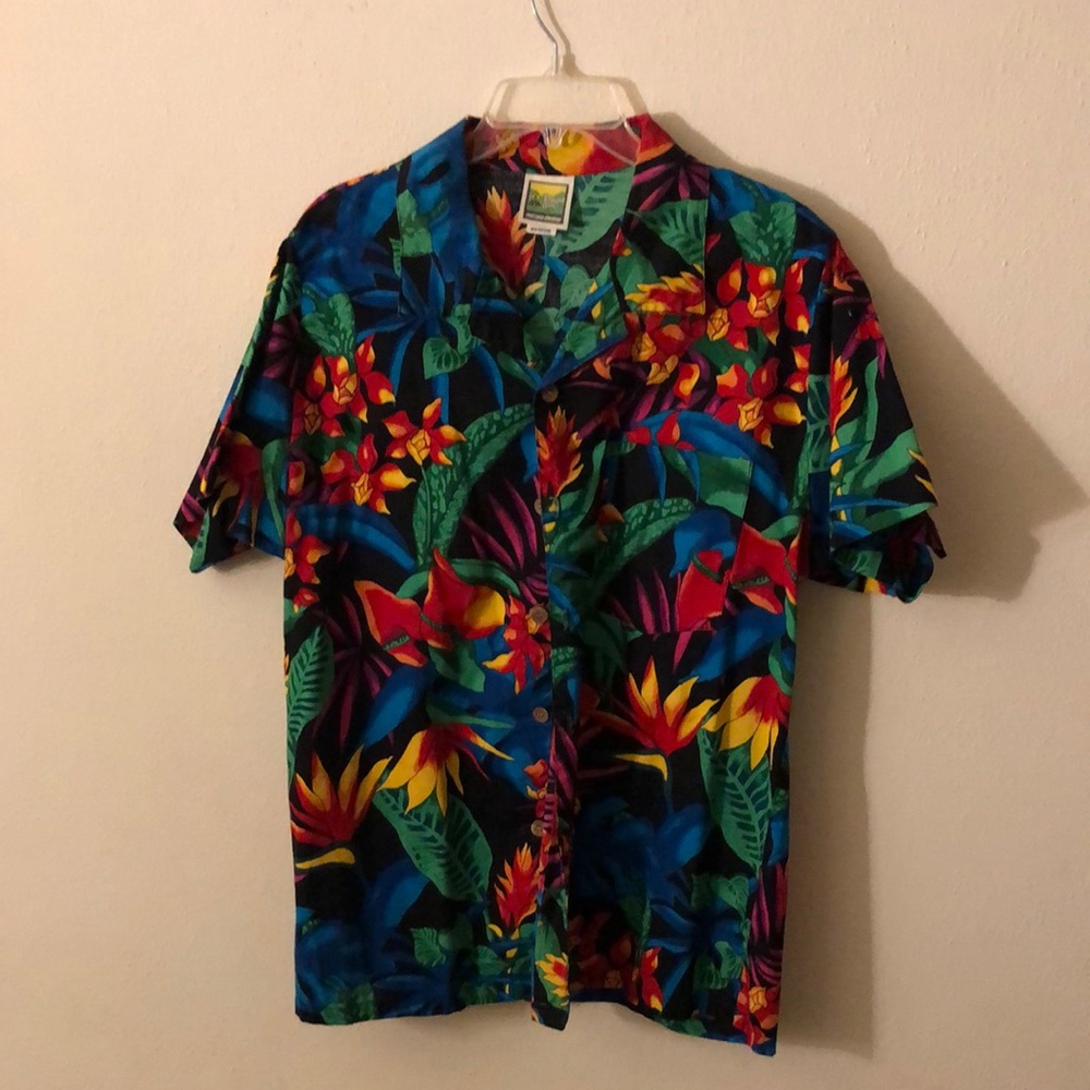 Toucan Dance By Fast Lane Multicolor Tropical Hawaiian Button-Up Shirt Size M